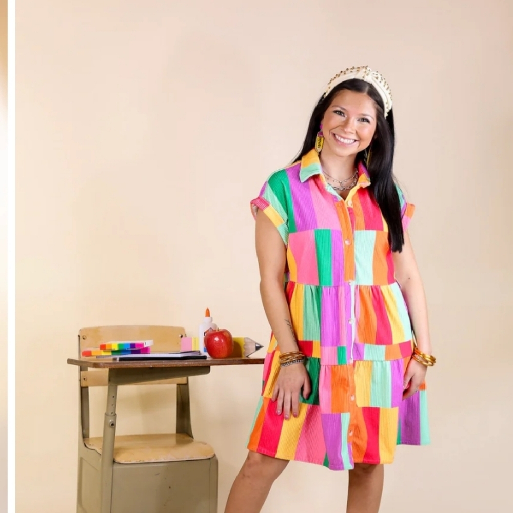Vibrant Multicolor Patchwork Mini Dress - image 1